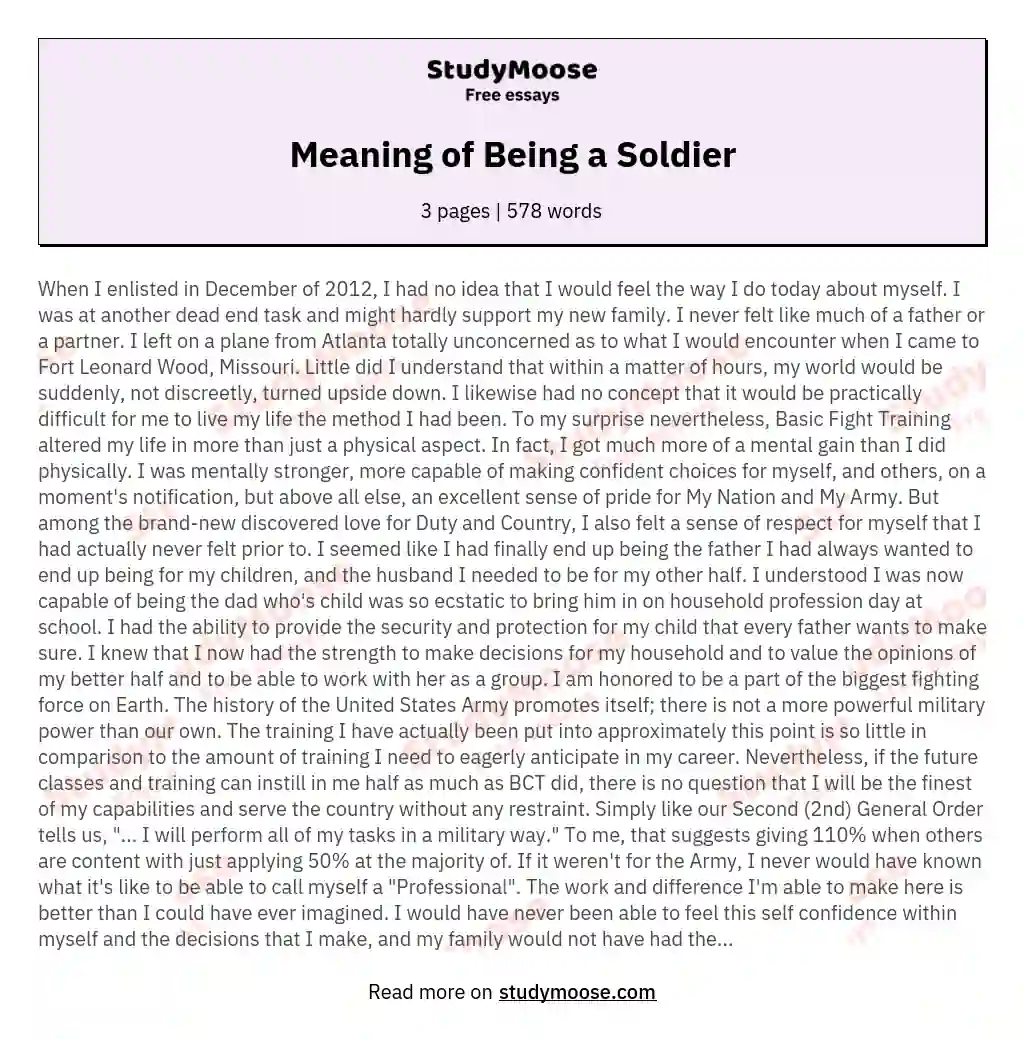 Meaning of Being a Soldier essay