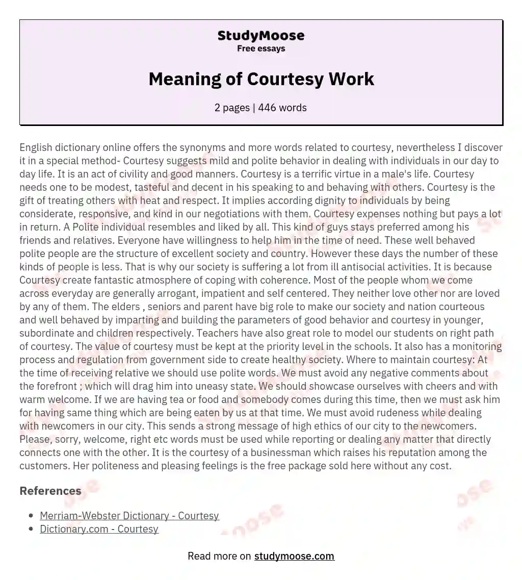 Meaning of Courtesy Work Free Essay Example