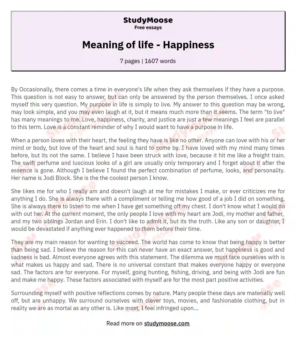 the meaning of life essay brainly