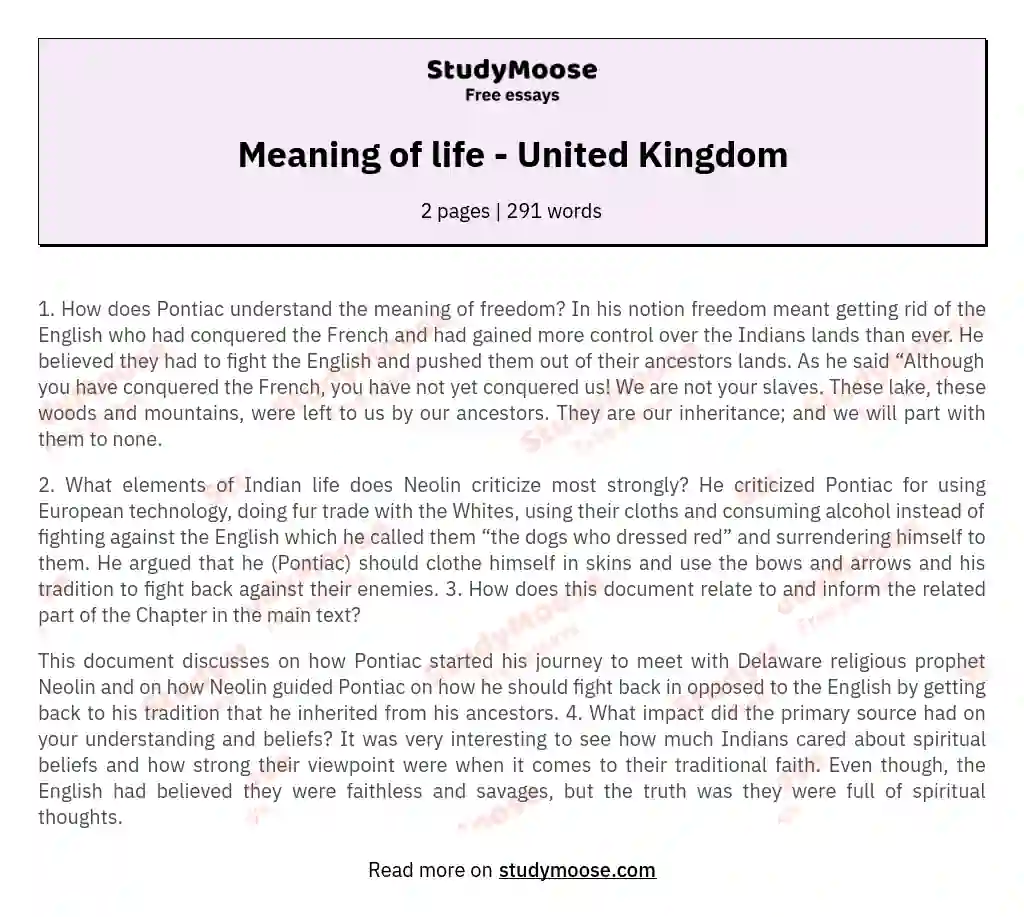 Meaning of life - United Kingdom essay