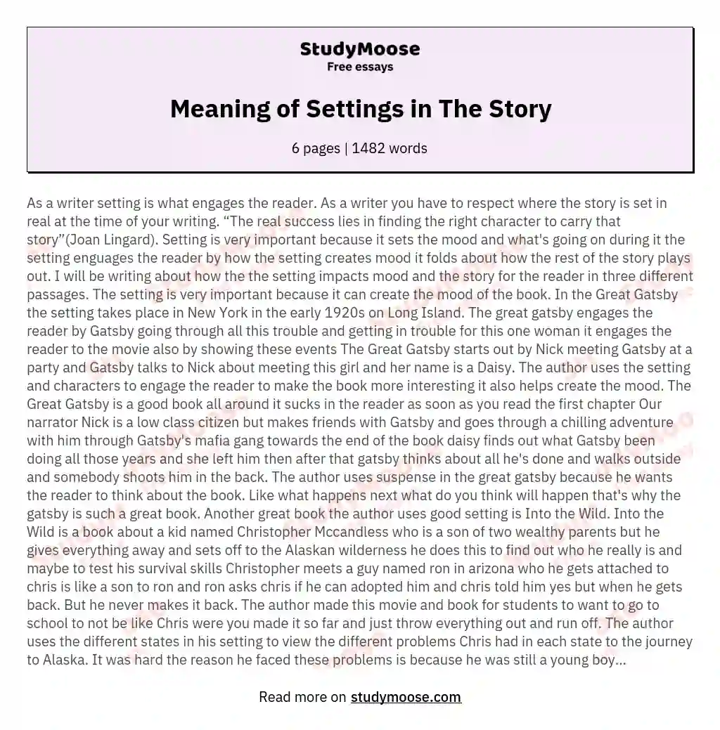 Meaning of Settings in The Story essay