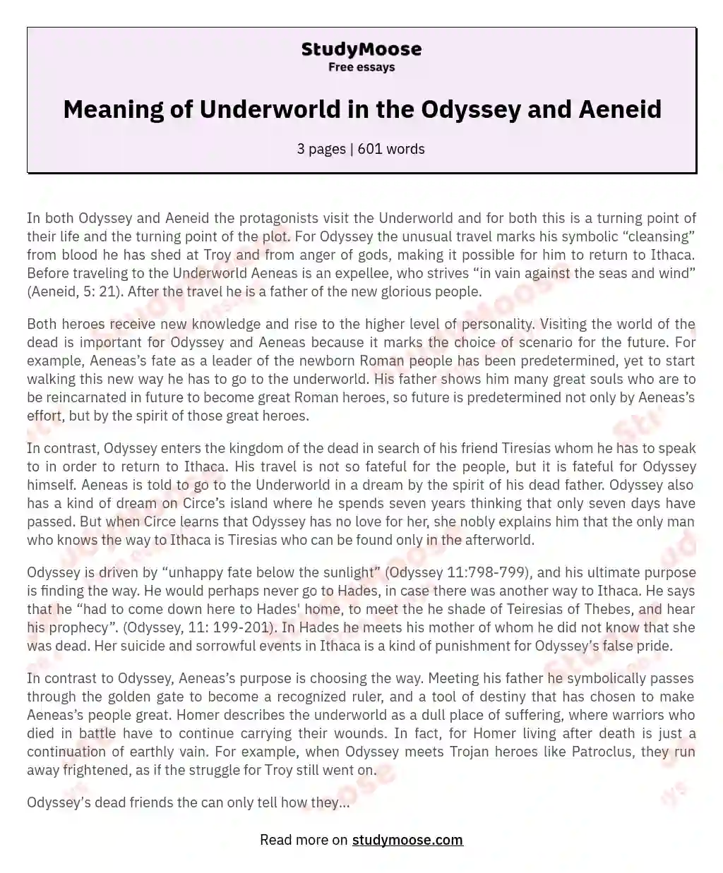 Meaning of Underworld in the Odyssey and Aeneid essay