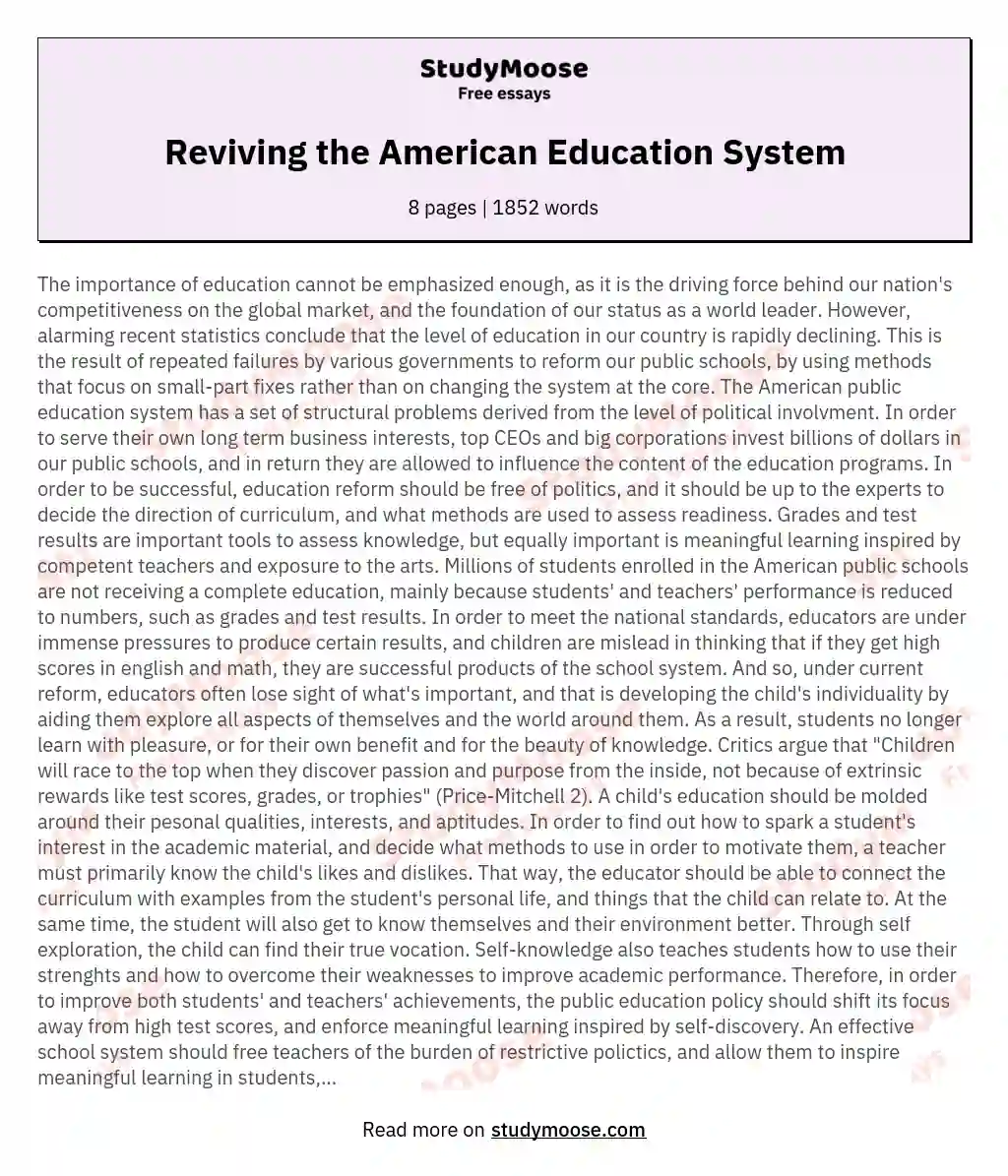 Reviving the American Education System essay