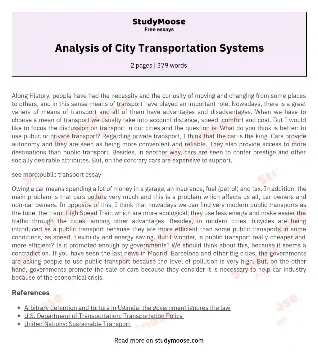 Analysis of City Transportation Systems essay