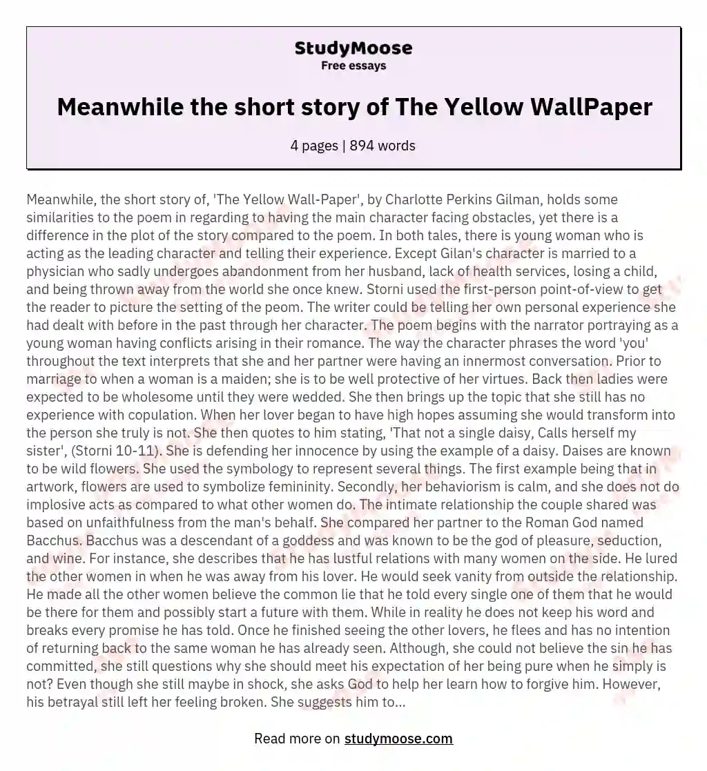 Meanwhile the short story of The Yellow WallPaper essay