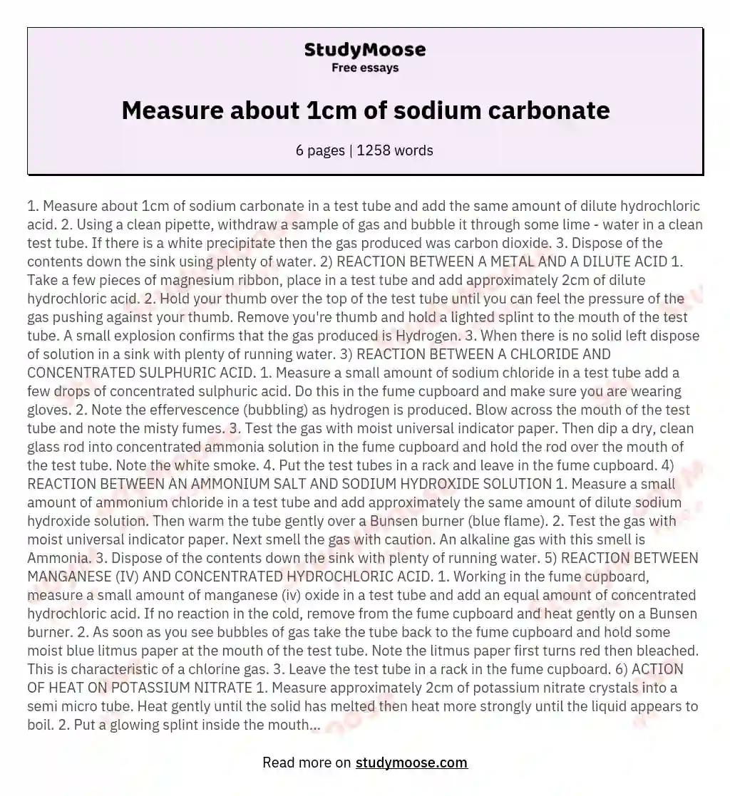 Measure about 1cm of sodium carbonate essay