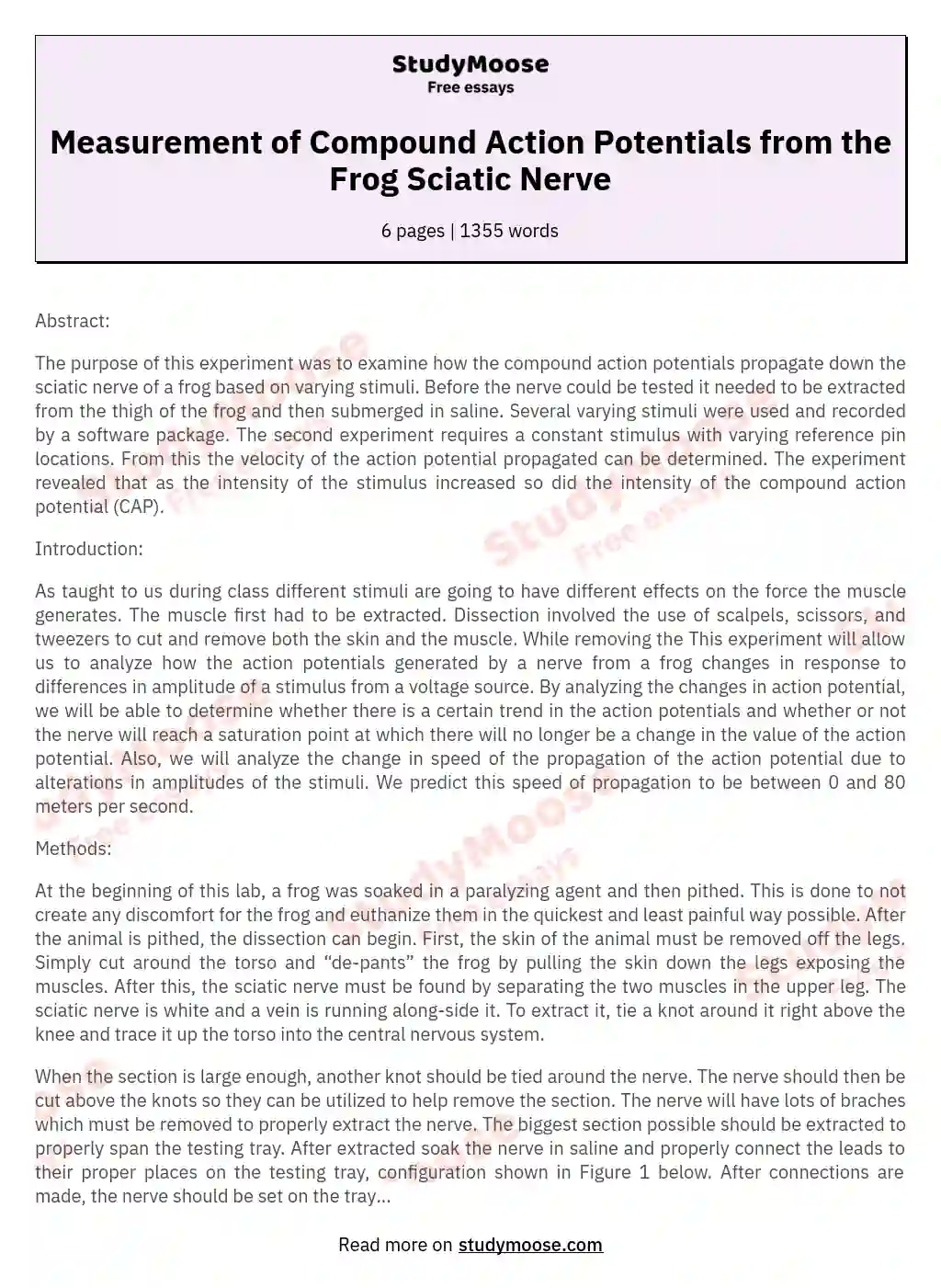 Measurement of Compound Action Potentials from the Frog Sciatic Nerve essay