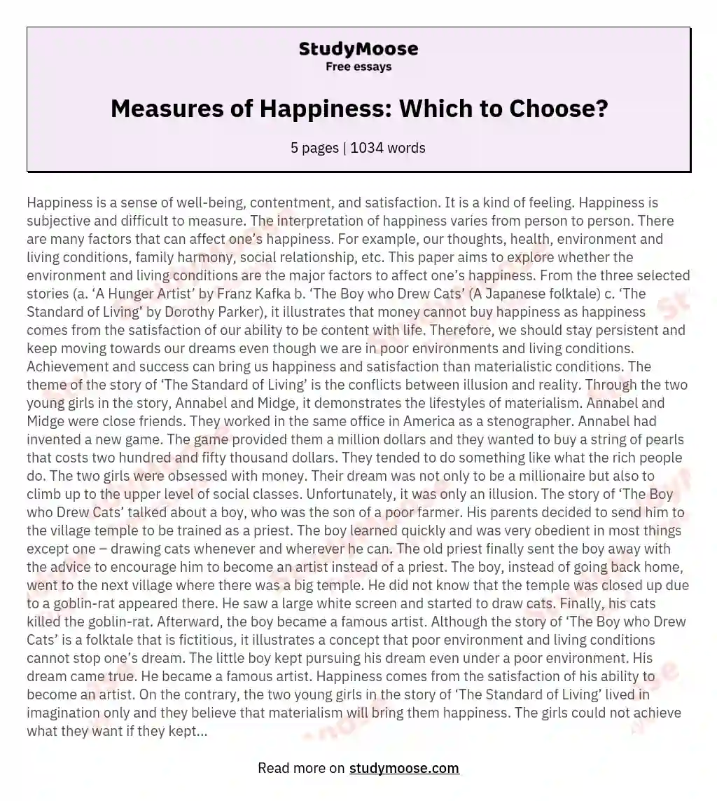 Measures of Happiness: Which to Choose? essay
