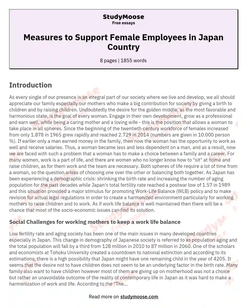 Measures to Support Female Employees in Japan Country