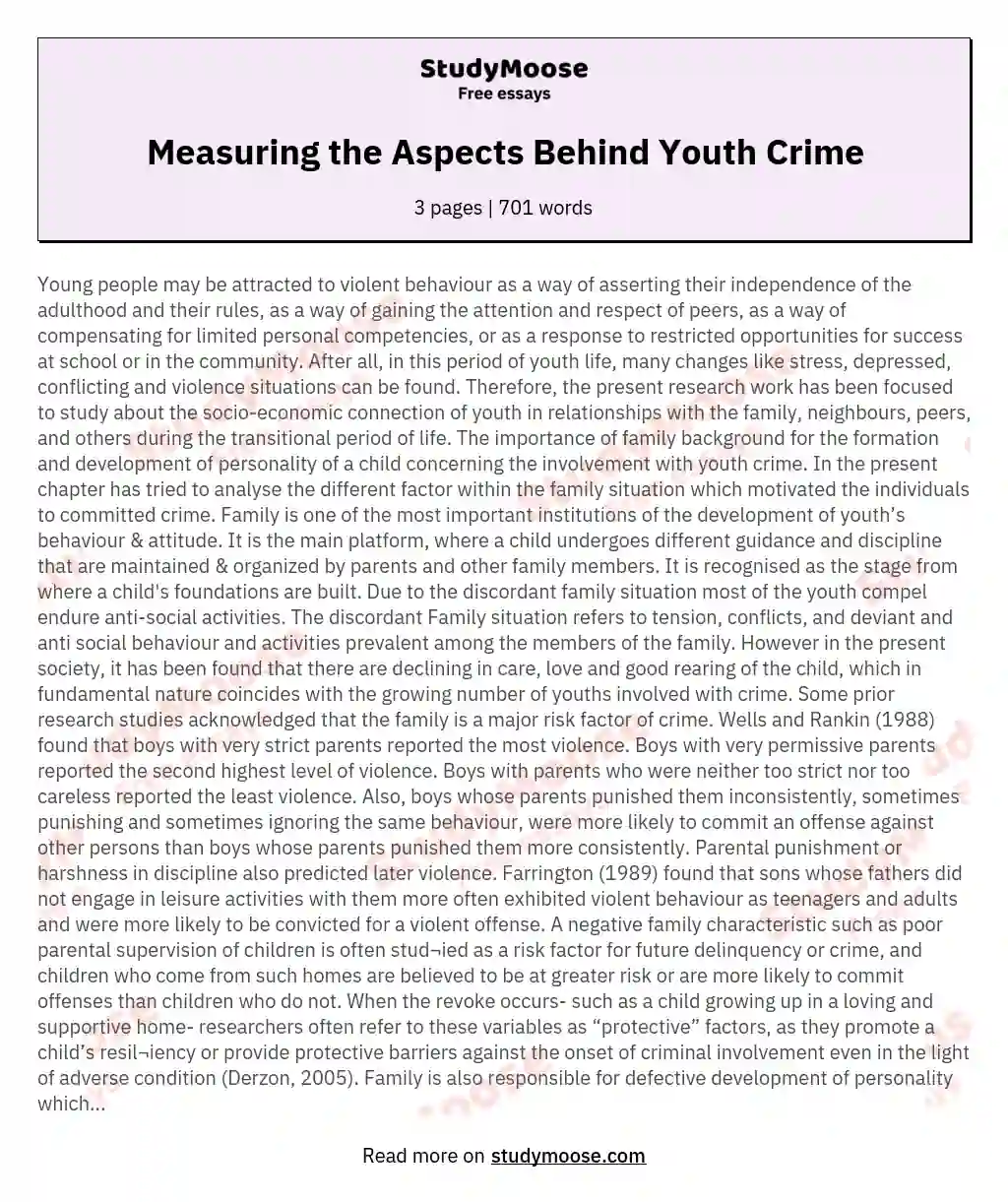 Measuring the Aspects Behind Youth Crime