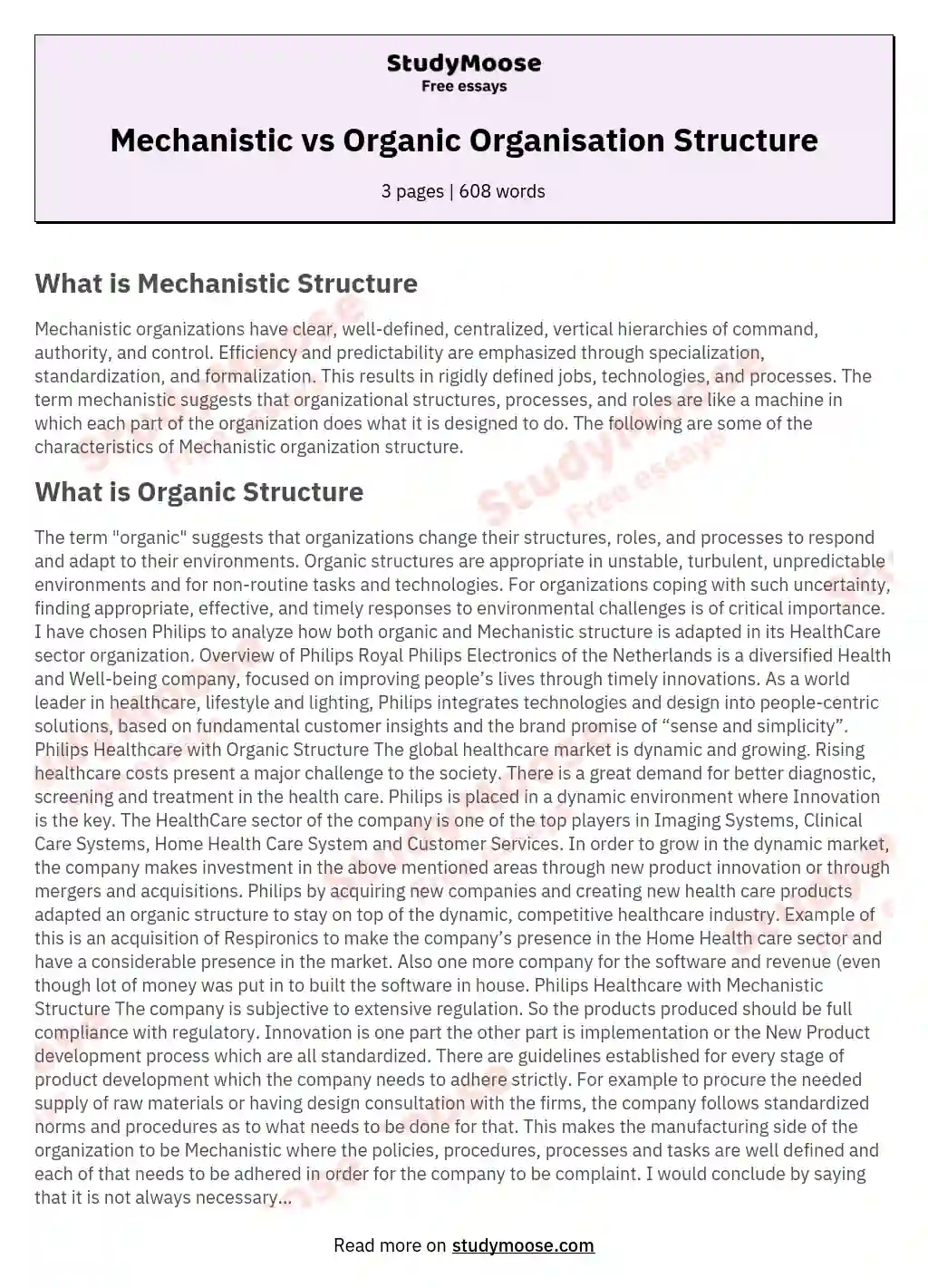 mechanistic and organic organizations
