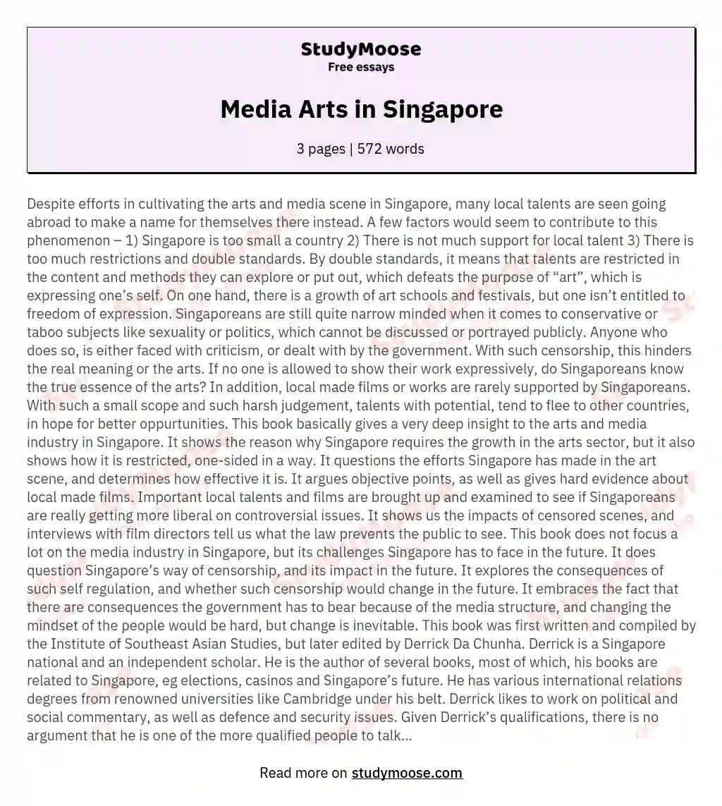 Media Arts in Singapore essay