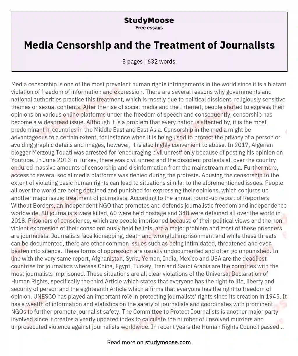 Media Censorship and the Treatment of Journalists