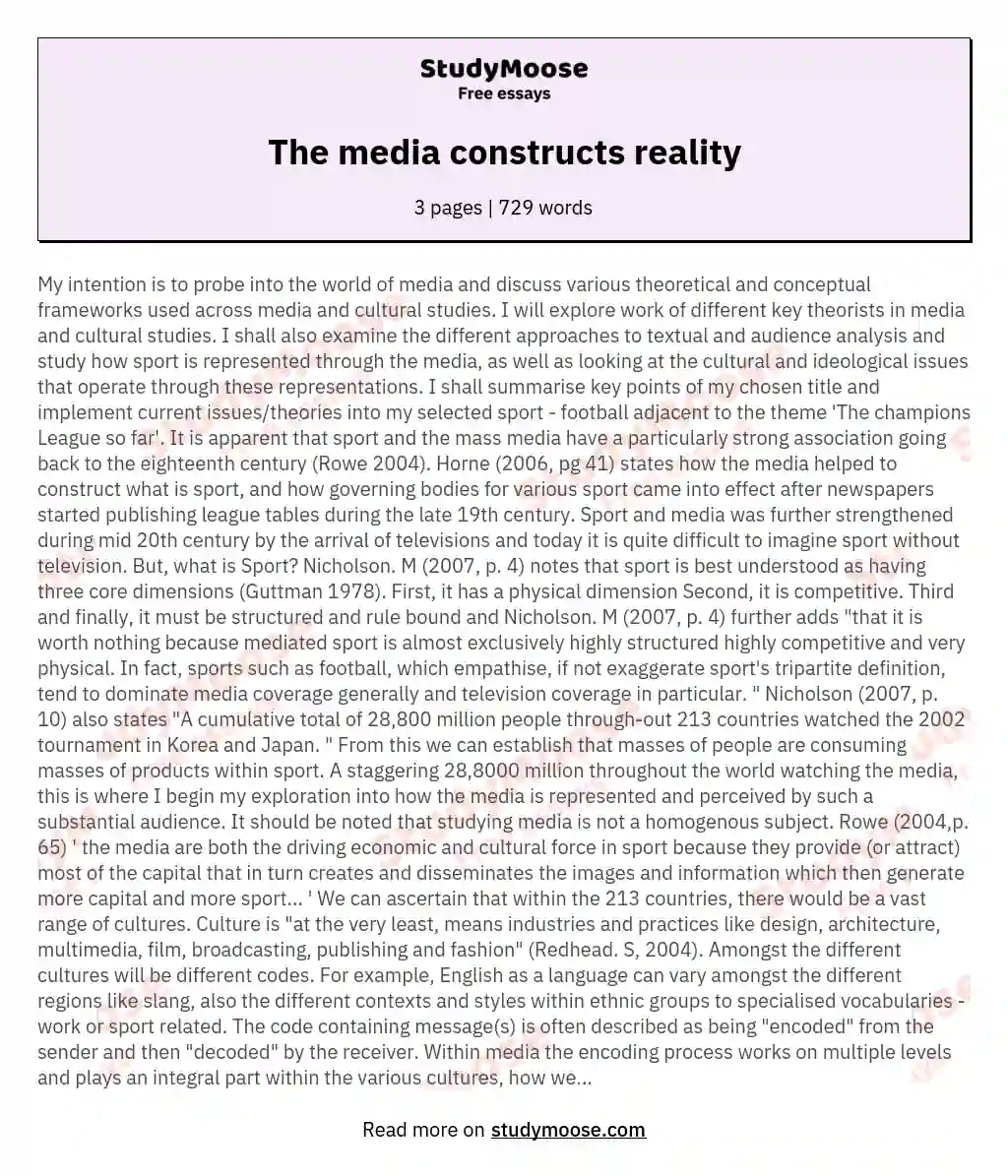 The media constructs reality essay