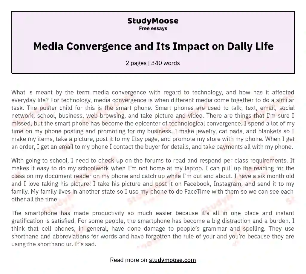 Media Convergence and Its Impact on Daily Life essay