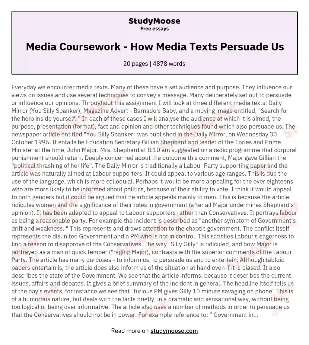 Media Coursework - How Media Texts Persuade Us essay