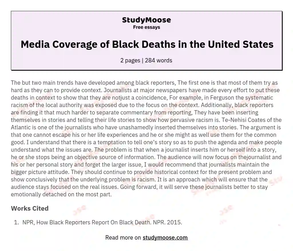 Media Coverage of Black Deaths in the United States essay