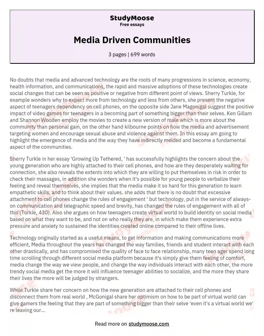 Media Driven Communities essay