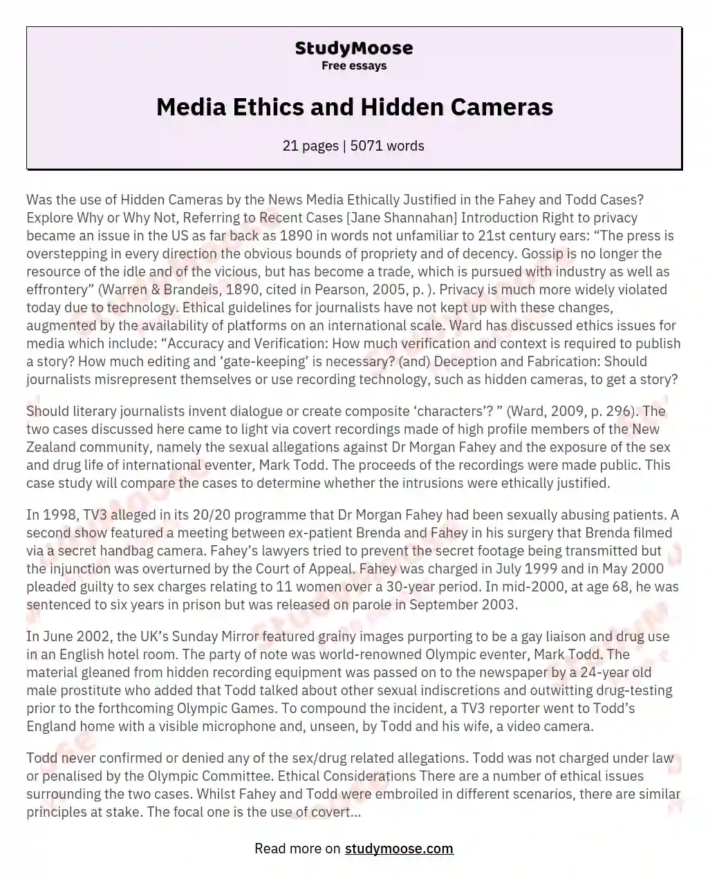 Media Ethics and Hidden Cameras
