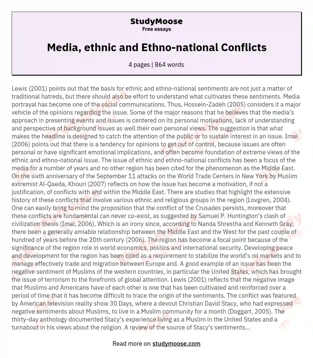 Media, ethnic and Ethno-national Conflicts essay