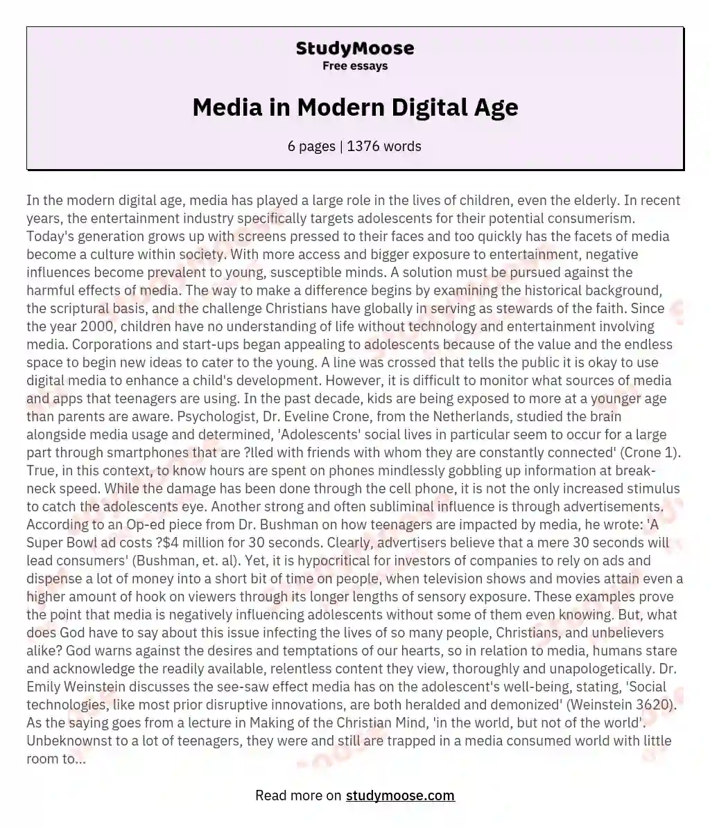 Media in Modern Digital Age essay