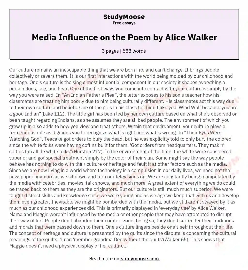 Media Influence on the Poem by Alice Walker essay