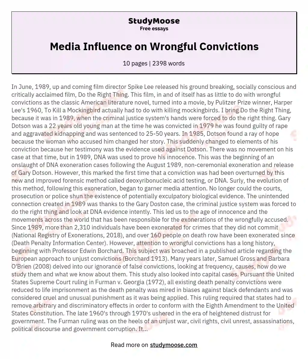 Media Influence on Wrongful Convictions essay