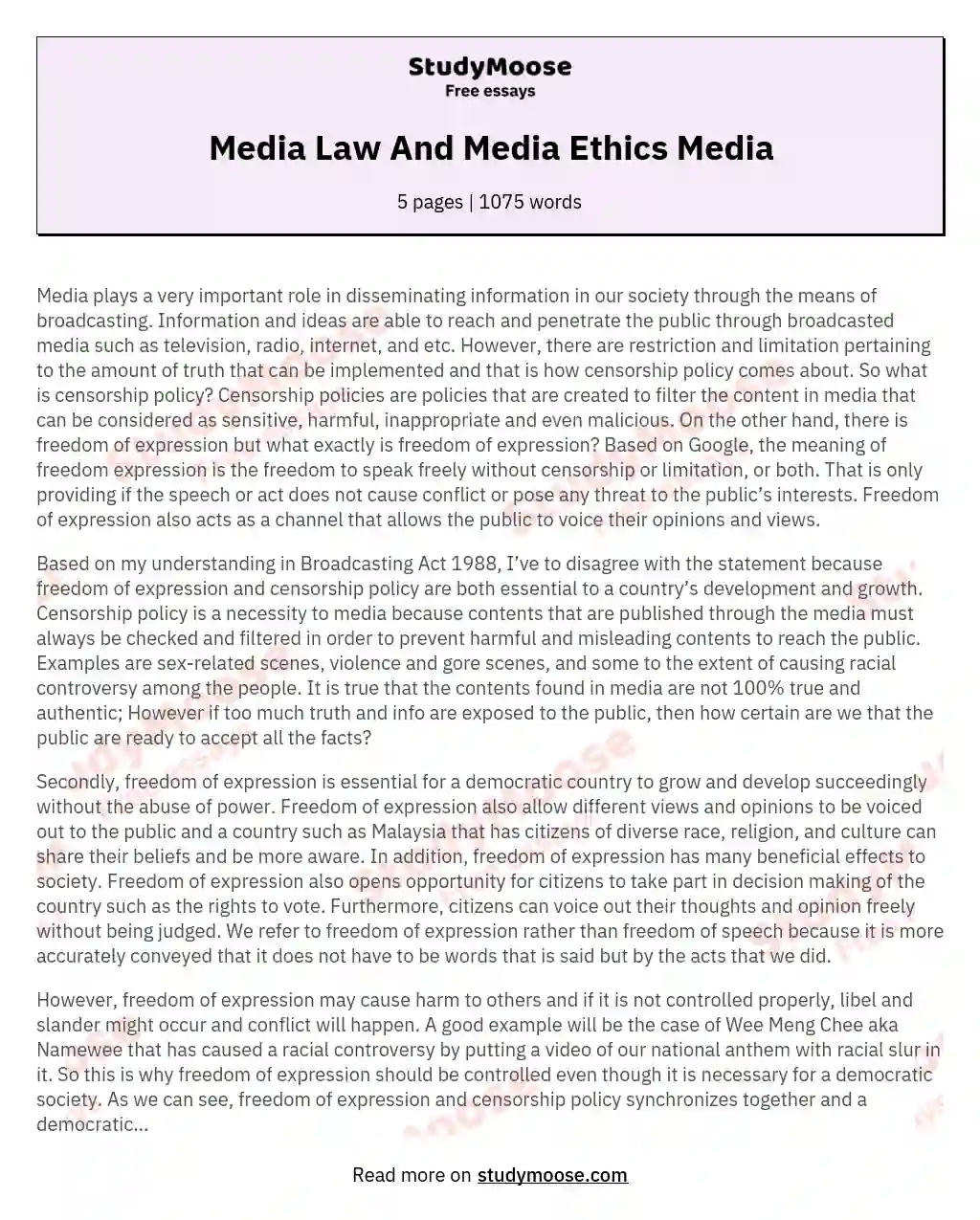 Media Law And Media Ethics Media