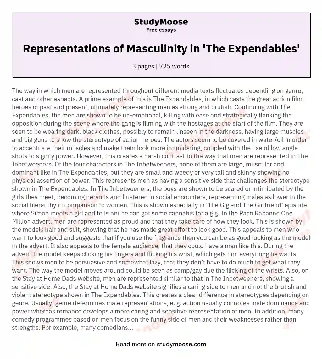 Representations of Masculinity in 'The Expendables' essay
