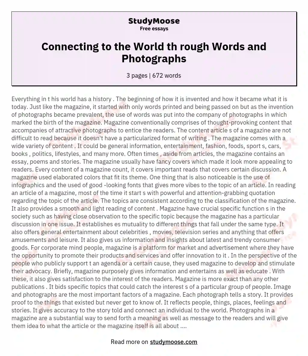 Connecting to the World th rough Words and Photographs essay