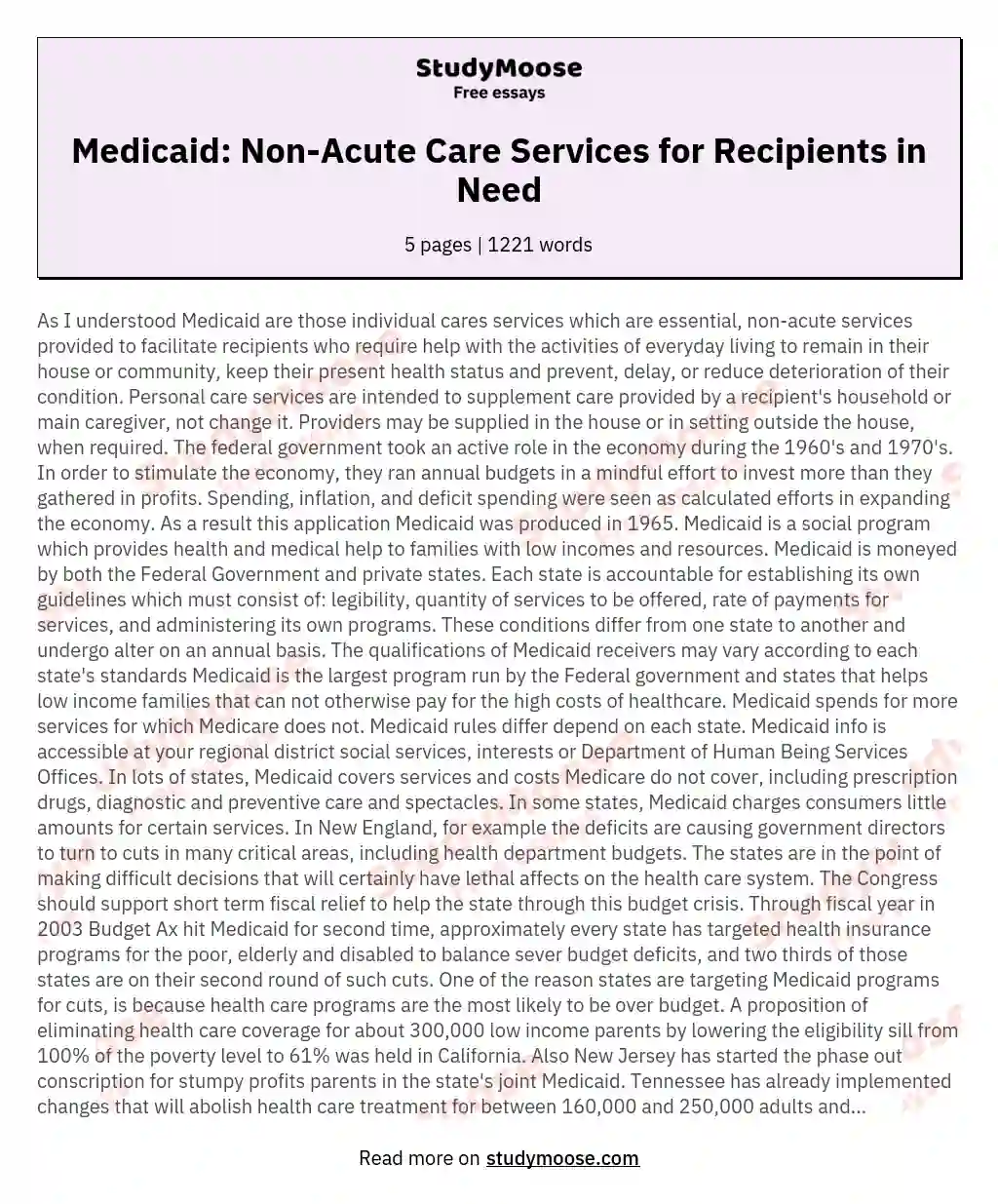 Medicaid: Non-Acute Care Services for Recipients in Need