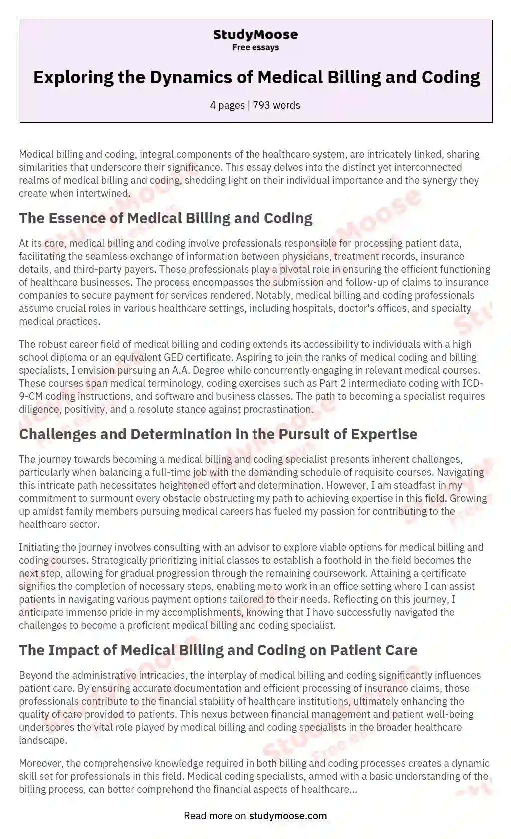 Exploring the Dynamics of Medical Billing and Coding essay