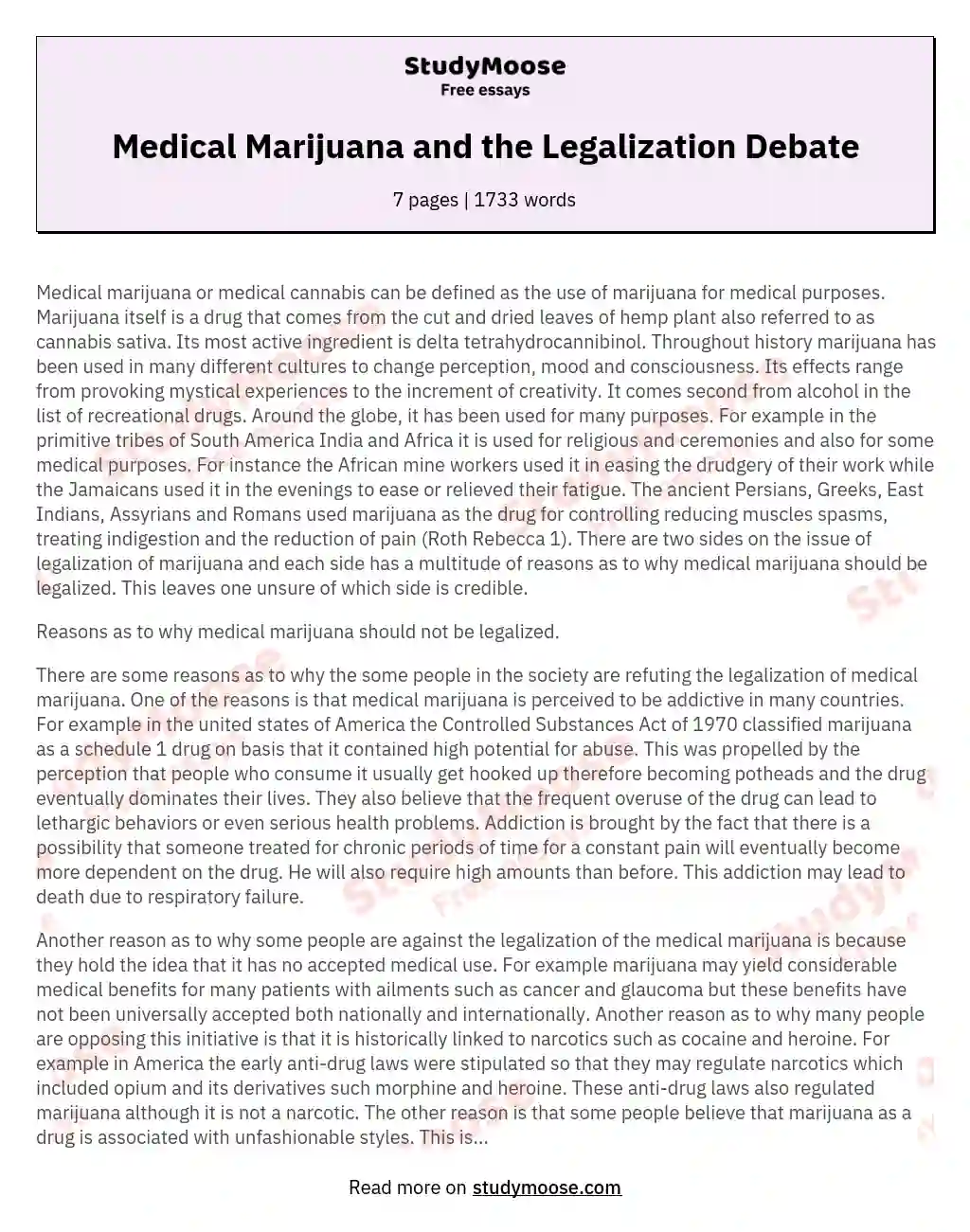 Medical Marijuana and the Legalization Debate