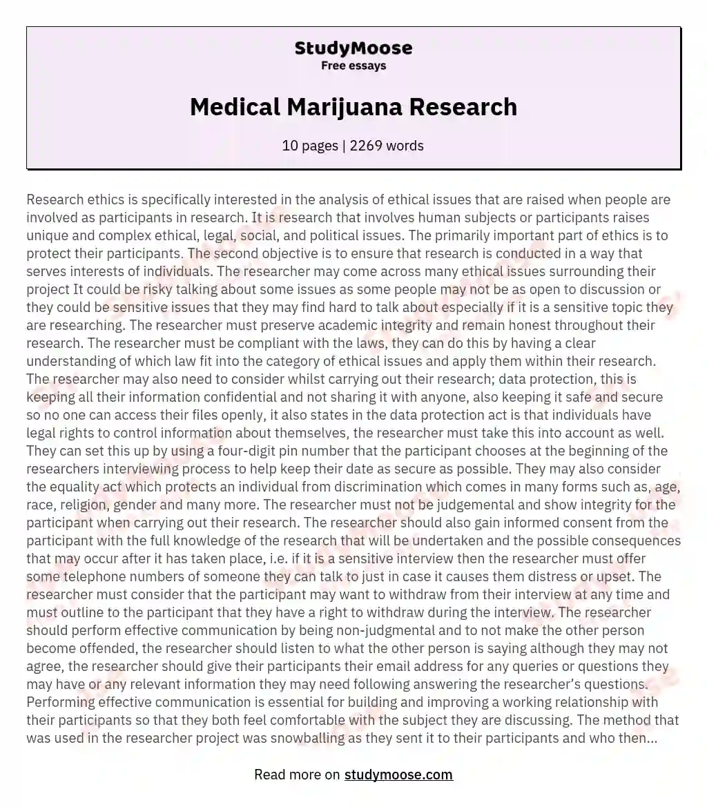 Medical Marijuana Research essay