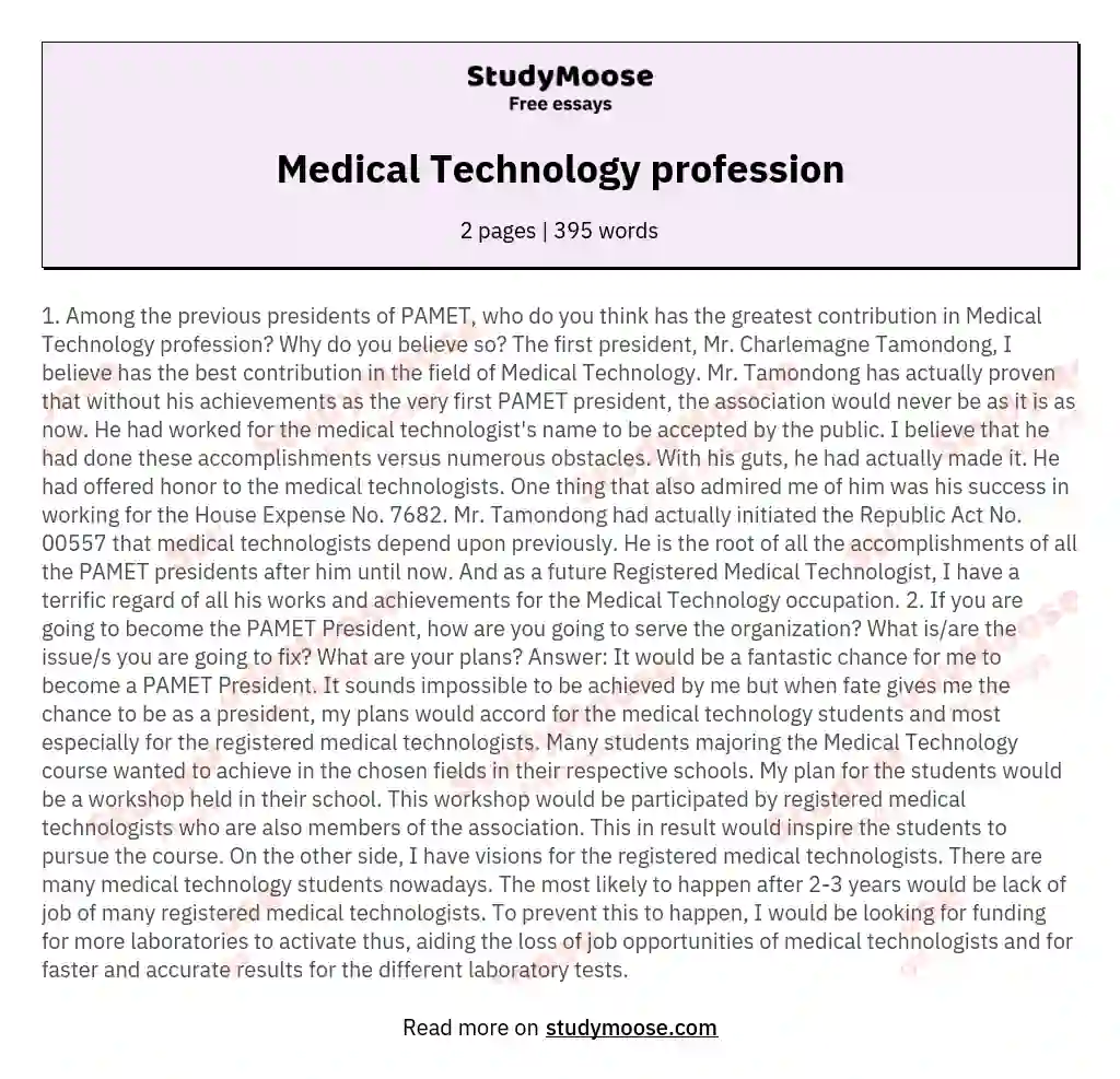 Medical Technology profession