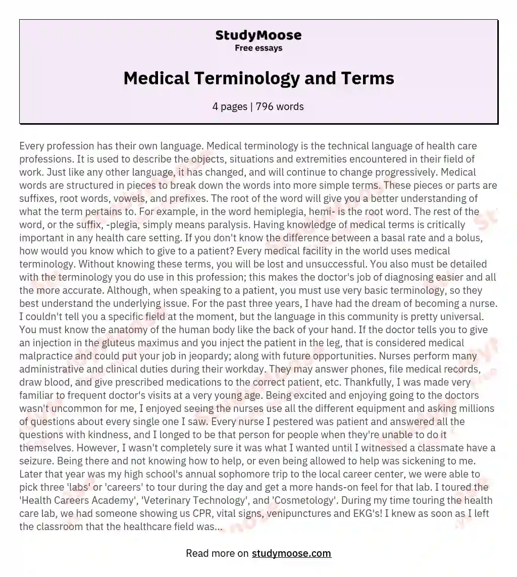 Medical Terminology and Terms