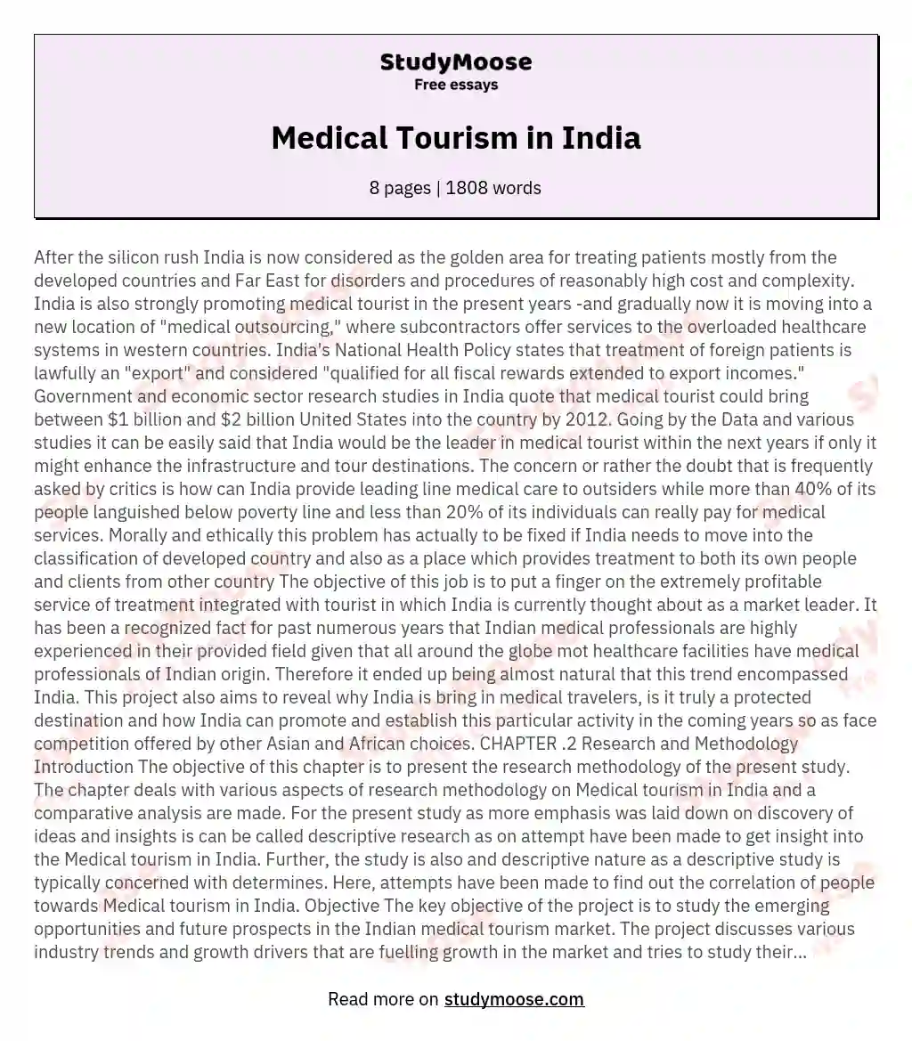 Medical Tourism in India essay