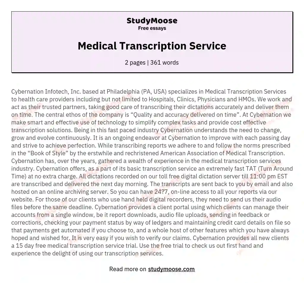 Medical Transcription Service essay