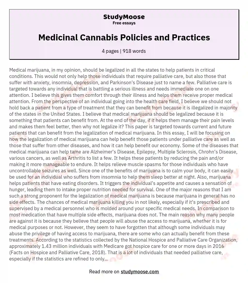 Medicinal Cannabis Policies and Practices
