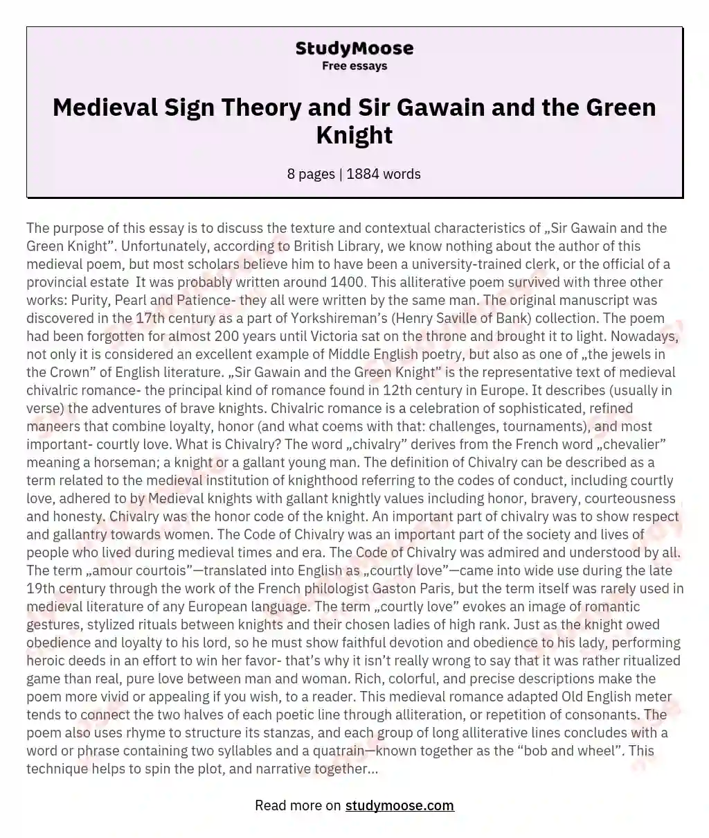 Medieval Sign Theory and Sir Gawain and the Green Knight