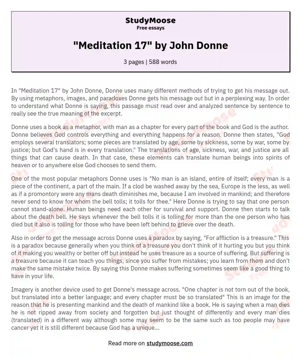 "Meditation 17" by John Donne essay