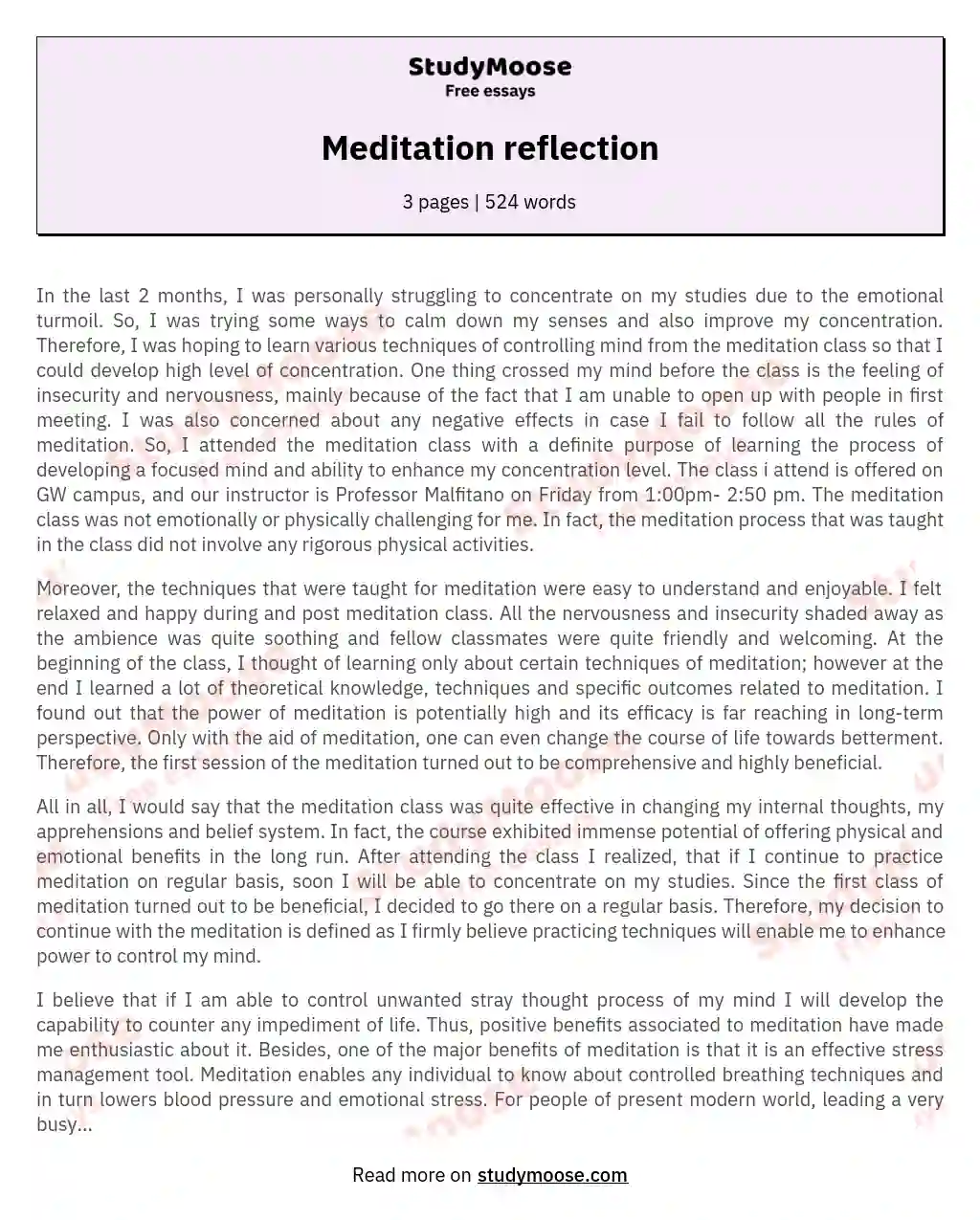 Meditation reflection essay