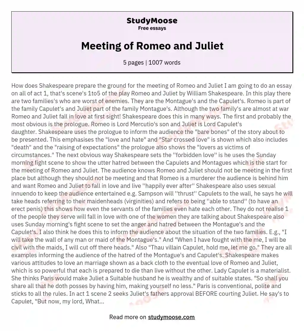 Meeting of Romeo and Juliet essay