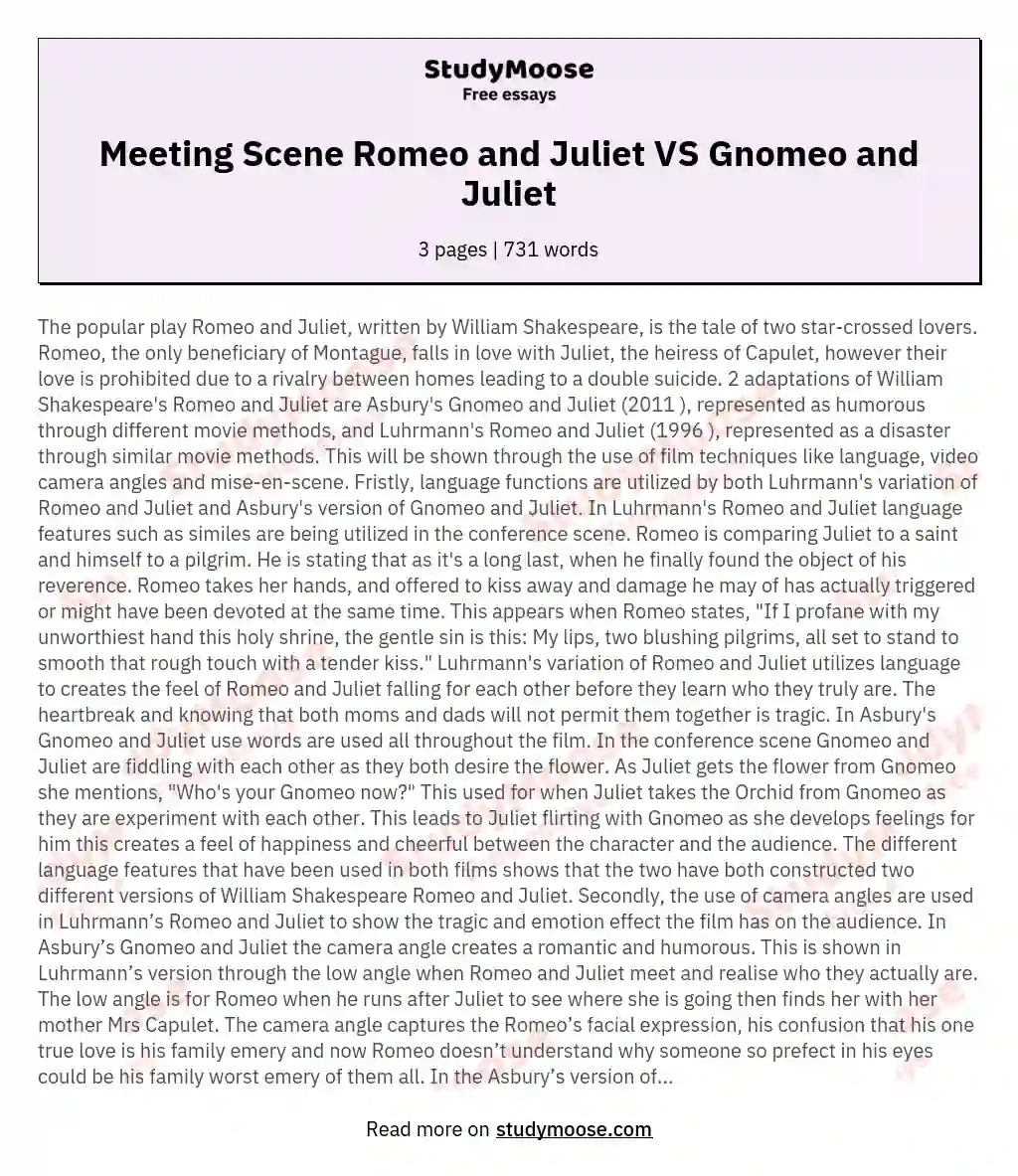 Meeting Scene Romeo and Juliet VS Gnomeo and Juliet