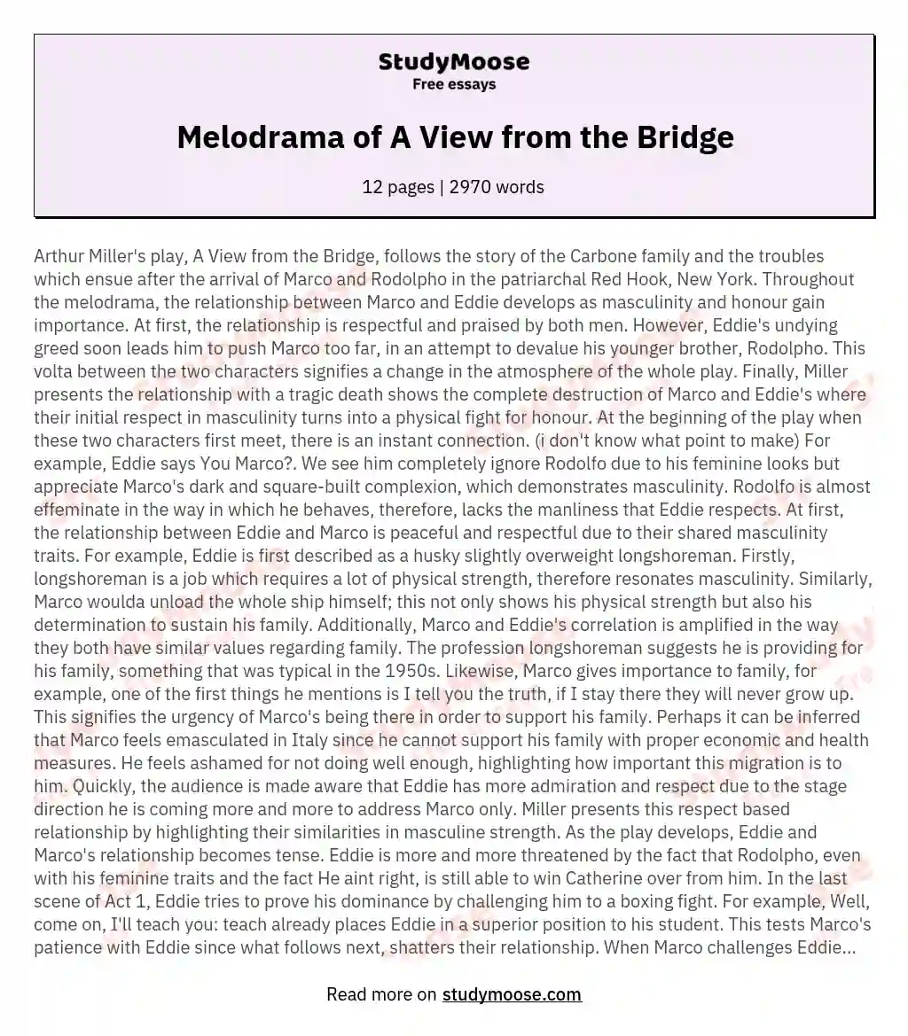 Melodrama of A View from the Bridge essay