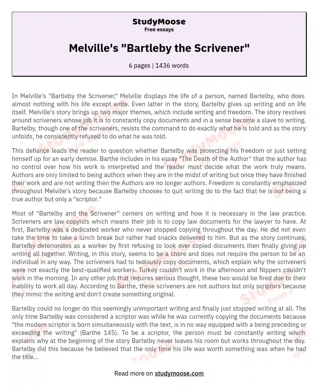 bartleby the scrivener thesis statement