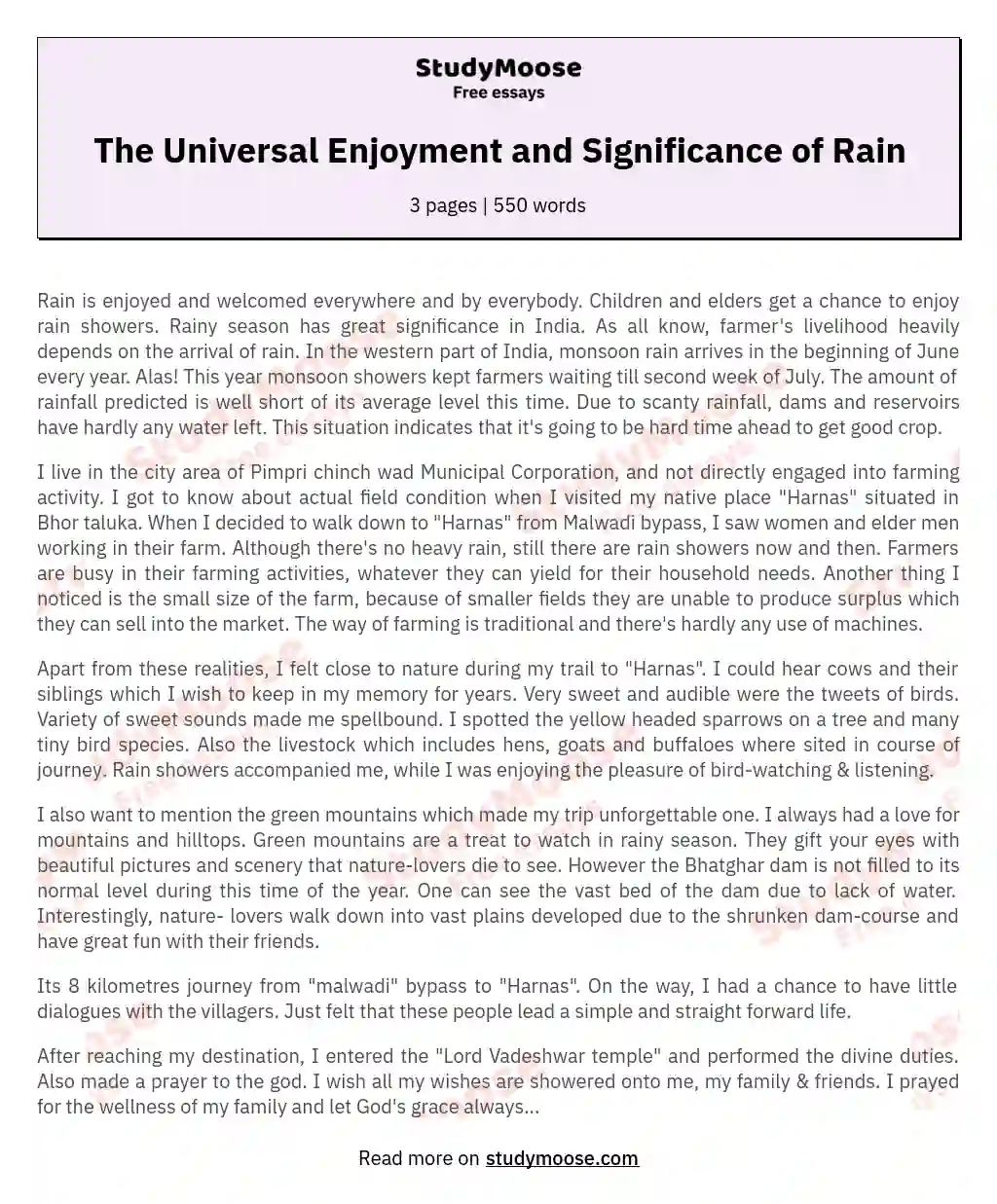 The Universal Enjoyment and Significance of Rain essay