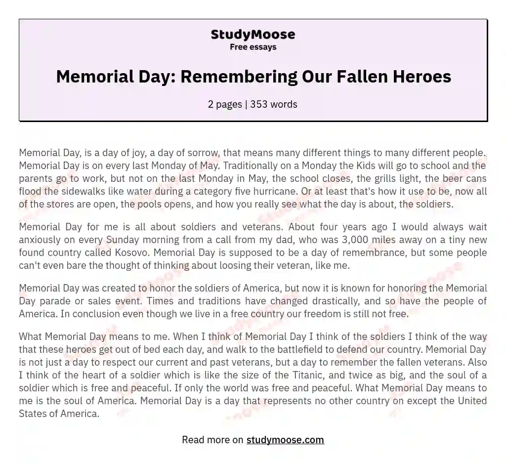 Memorial Day: Remembering Our Fallen Heroes essay