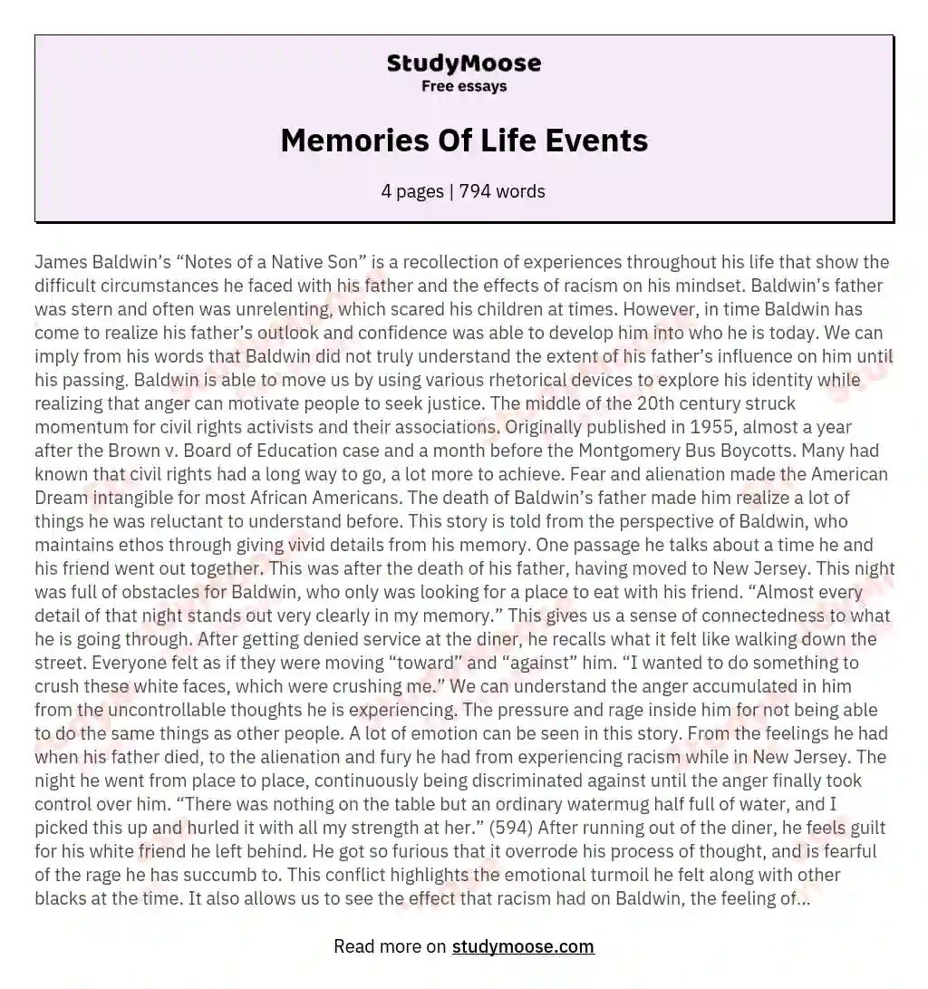 Memories Of Life Events essay