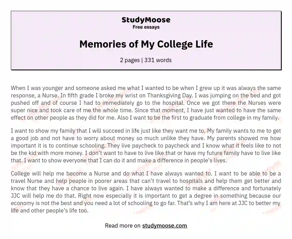 memories of college life essay